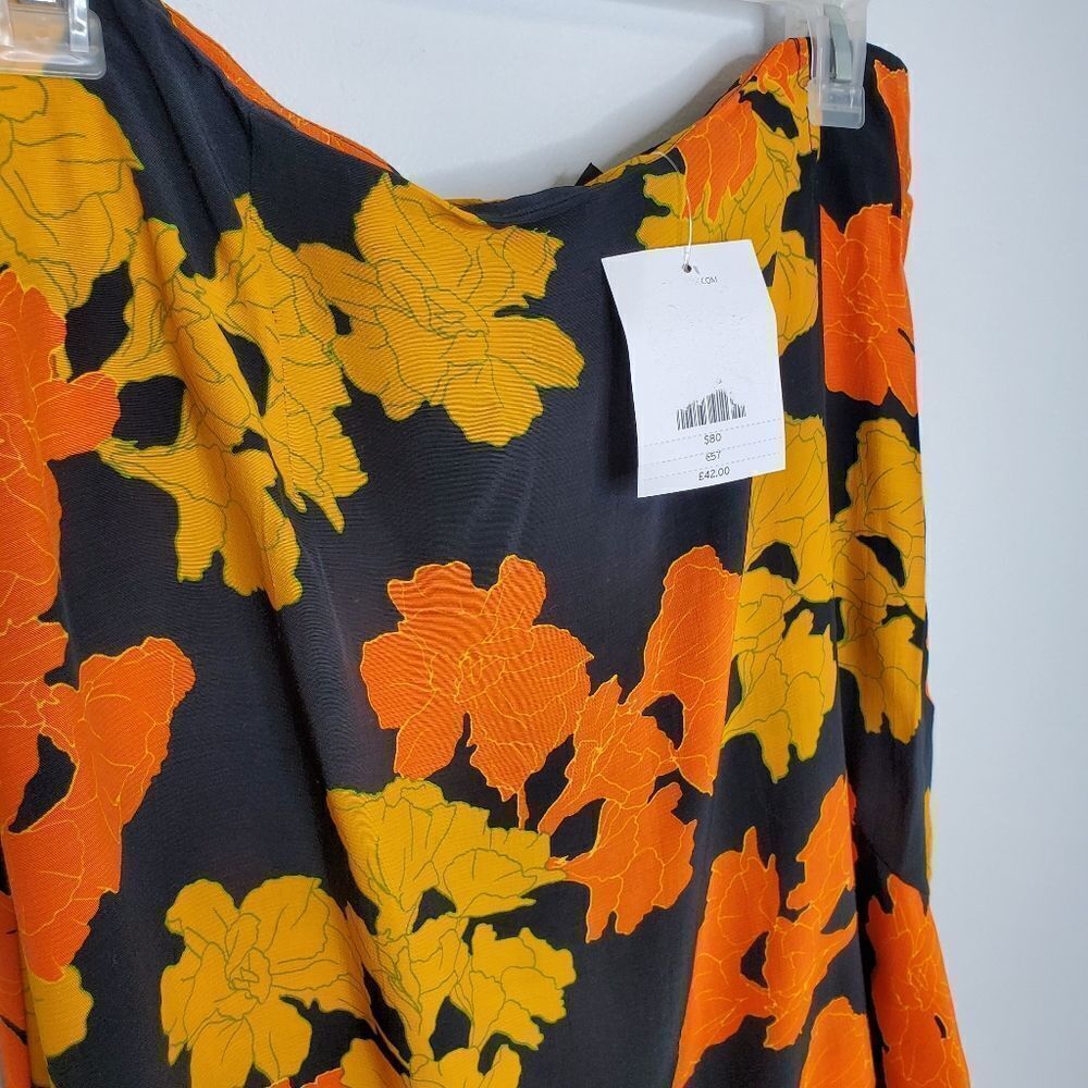 NEW TOPSHOP skirt linear orange floral wrap midi 8 - Picture 7 of 9